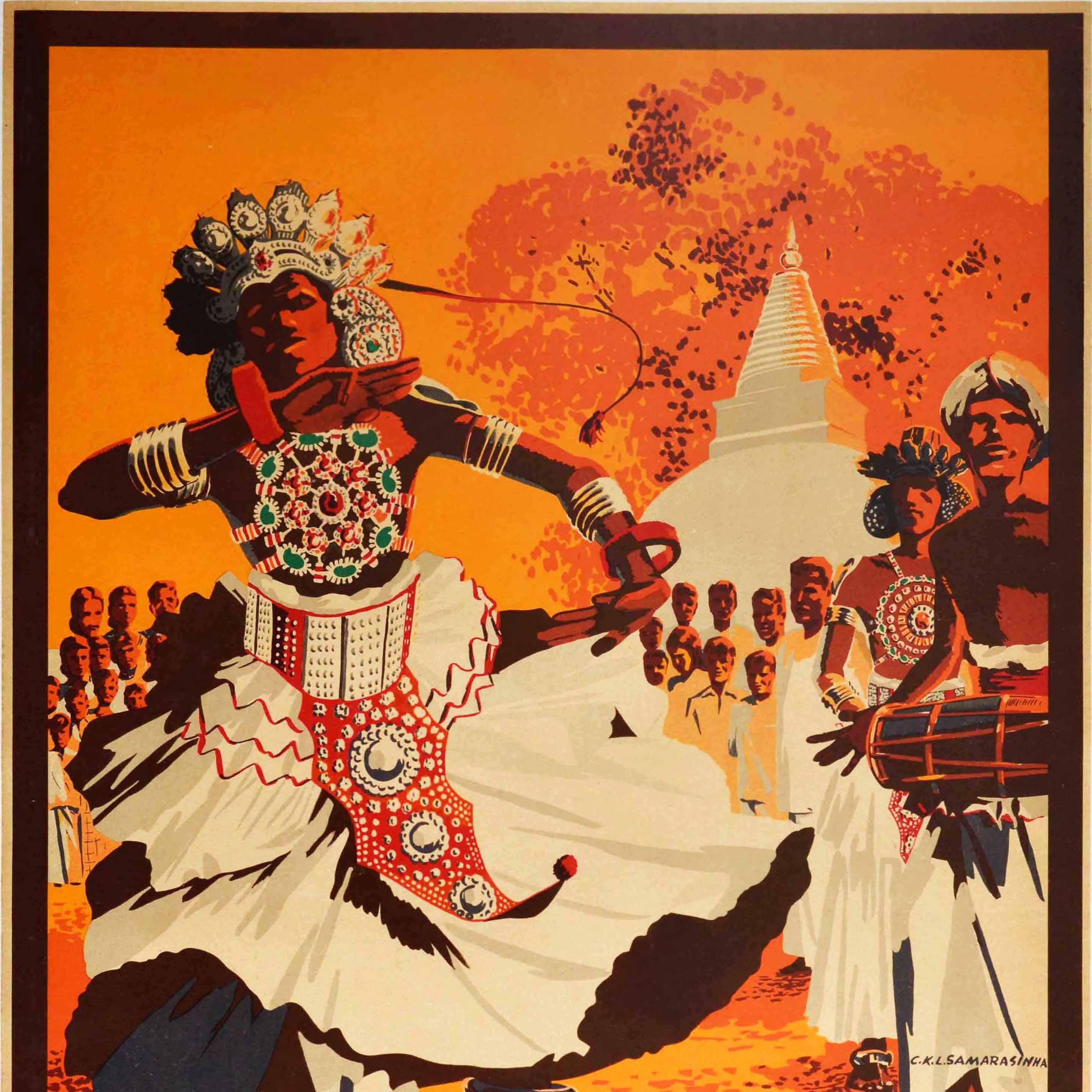 Original Vintage Asia Travel Poster Ceylon Land Of Song And Dance Sri Lanka - Print Marrón de Unknown