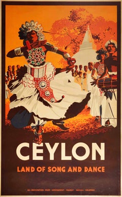 Original Vintage Asia Travel Poster Ceylon Land Of Song And Dance Sri Lanka