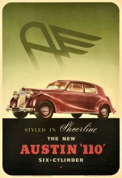 Affiche publicitaire vintage originale d'Austin 110 Sheerline Six Cylinder Car