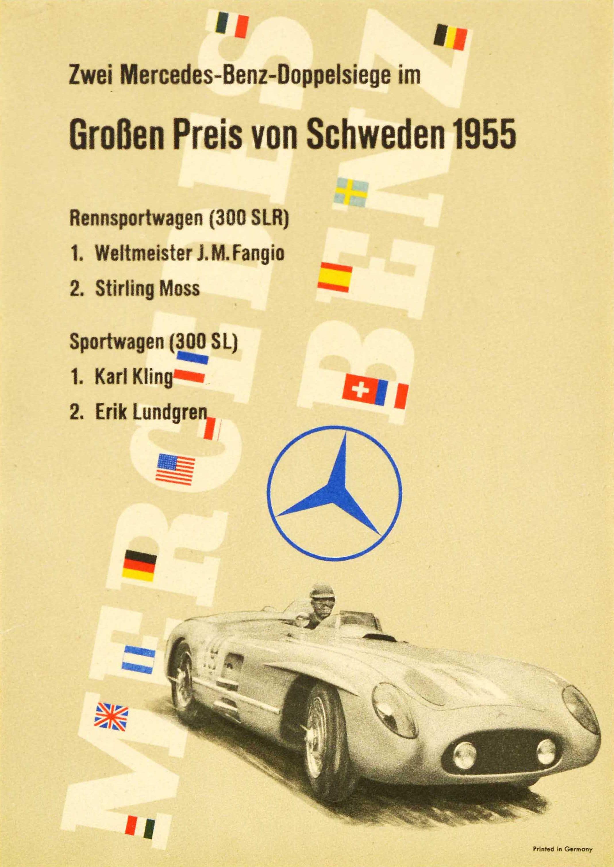 Unknown Print - Original Vintage Auto Racing Poster Mercedes Benz Sweden Grand Prix Motor Sport
