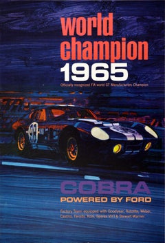 Original Vintage Auto Racing Poster World Champion 1965 Ford Cobra Motorsport