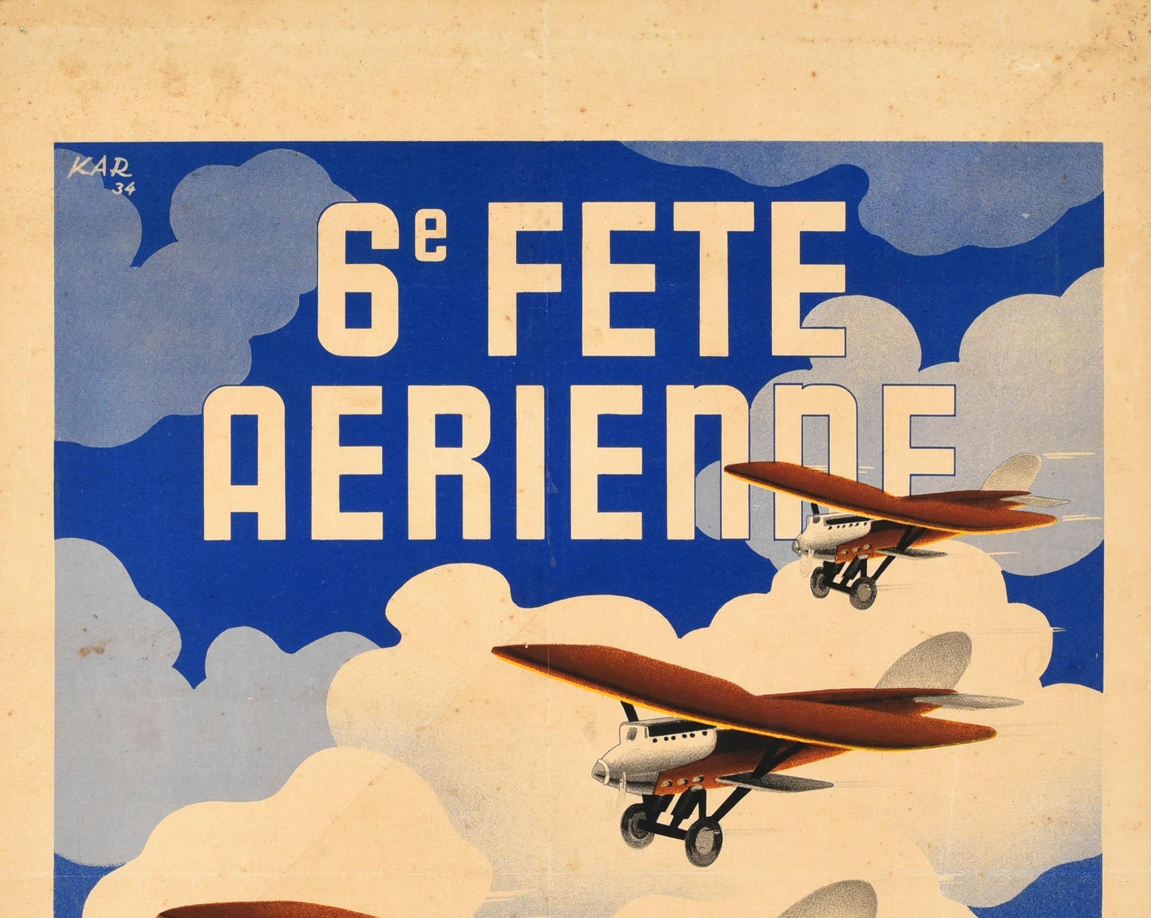 Poster originale d'epoca sull'aviazione Fete Aerienne Air Festival Vincennes Planes Art - Print di Unknown