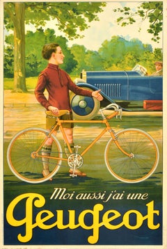 Affiche publicitaire originale vintage « I Also Have Peugeot Cycles France »