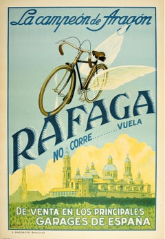 Original Vintage Bicycle Advertising Poster Rafaga Vuelta Aragon Champion Spain