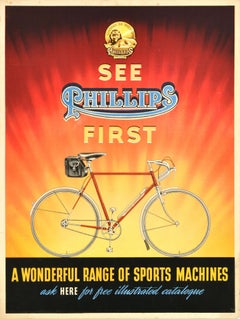 Original Vintage Bicycle Advertising Poster See Phillips First Sports Machines