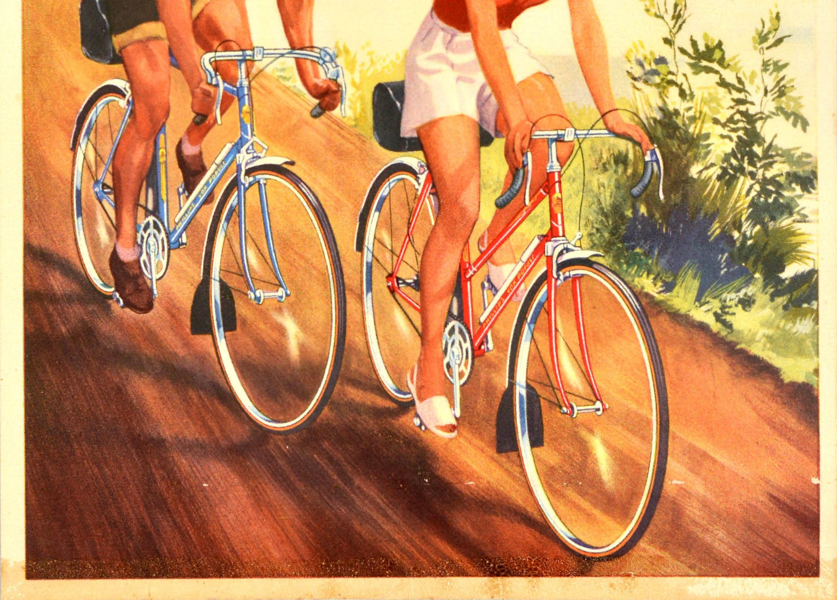 Original Vintage Bike Poster Ride A Phillips Steel Bicycle Countryside Cyclists - Beige Print by Unknown