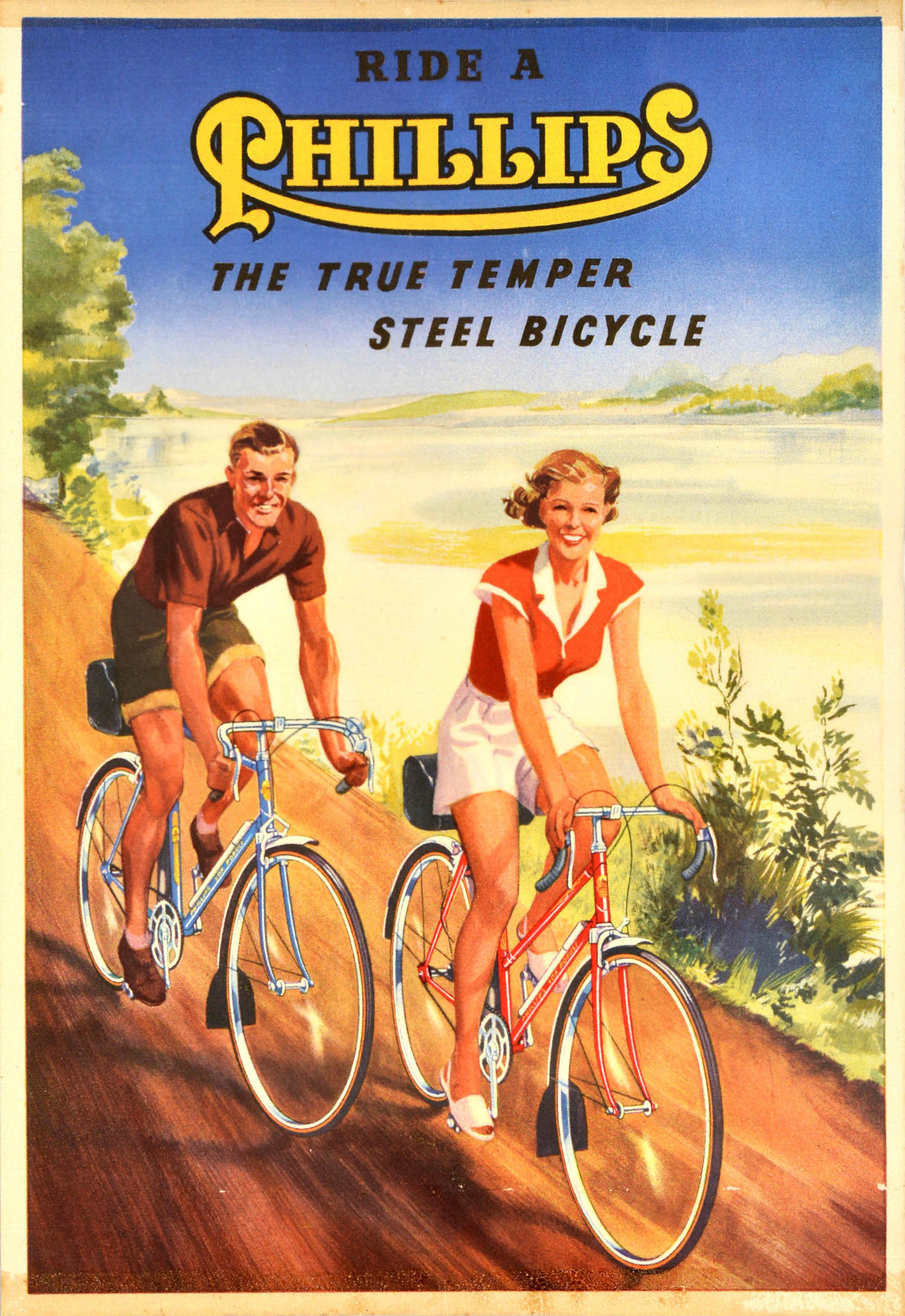 Unknown Print - Original Vintage Bike Poster Ride A Phillips Steel Bicycle Countryside Cyclists