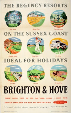 Original Retro British Railways Poster Brighton & Hove Regency Resorts Sussex