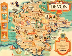Original Vintage British Railways Train Travel Poster Devon Pictorial Map UK