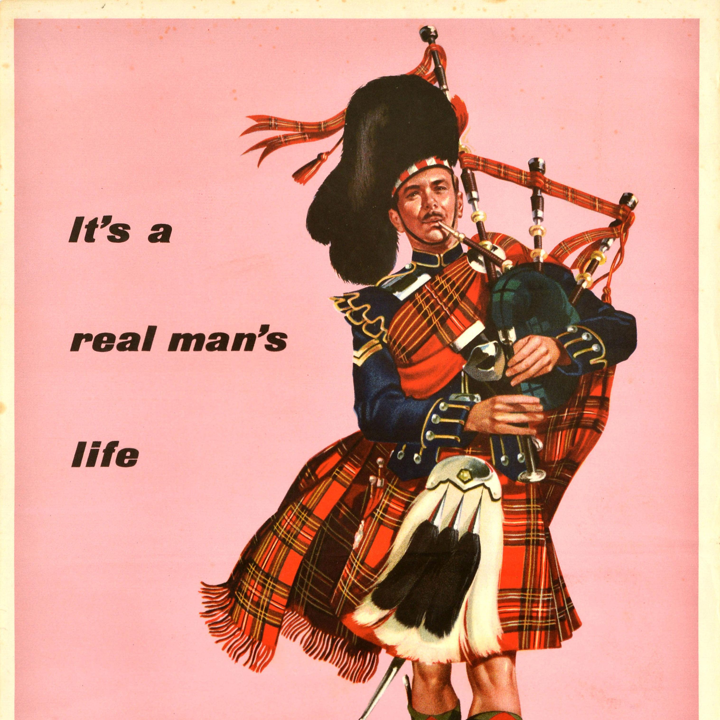 Affiche de recrutement britannique originale Rejoignez l'Armée régulière Scottish Piper - Orange Print par Unknown