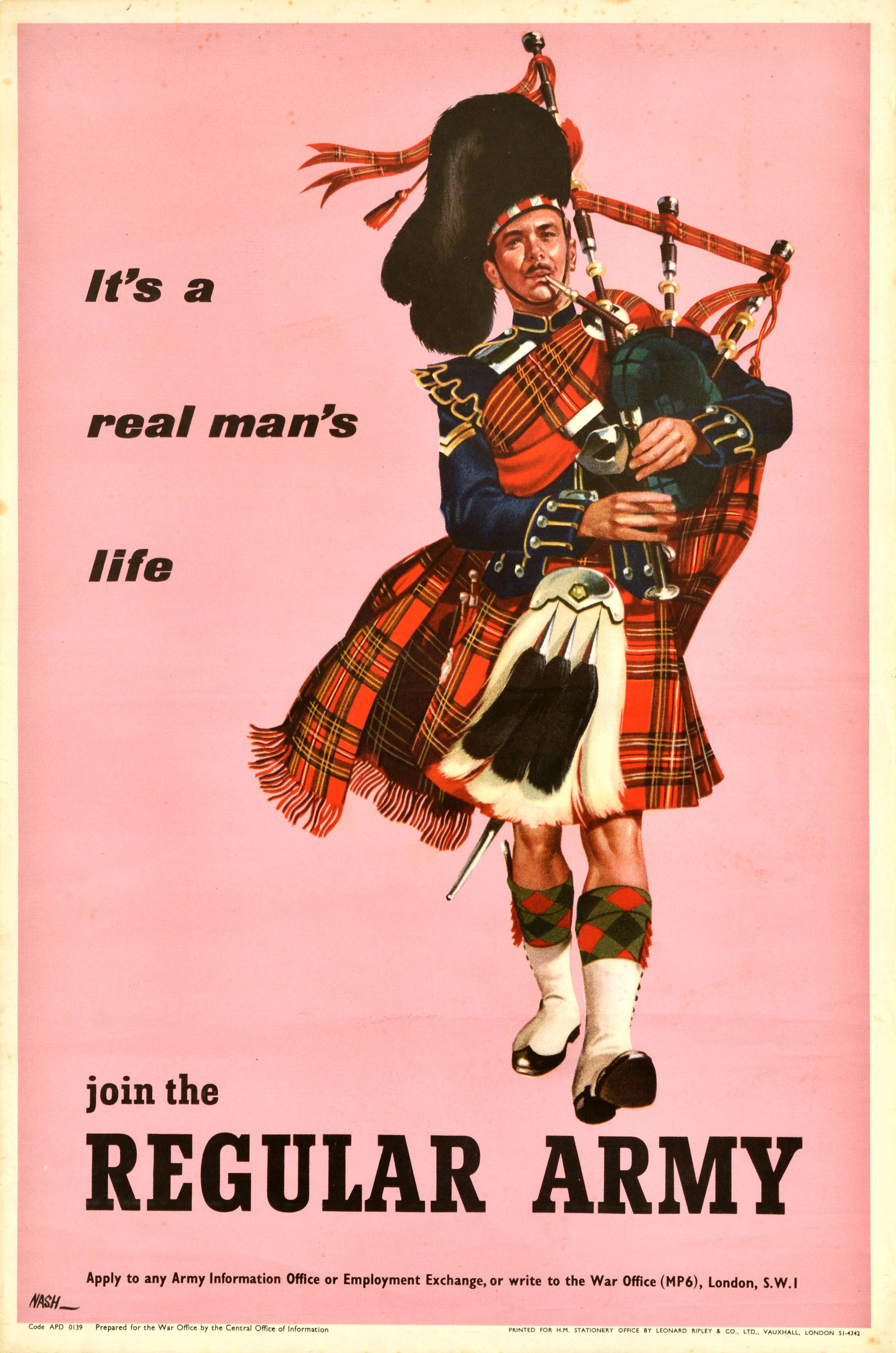 Print Unknown - Affiche de recrutement britannique originale Rejoignez l'Armée régulière Scottish Piper