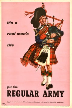 Original Vintage British Recruitment Poster Join The Regular Army Scottish Piper