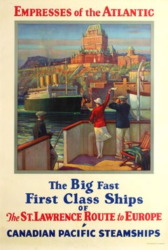 Original Vintage Canadian Pacific Steamships Poster - Empresses Of The Atlantic