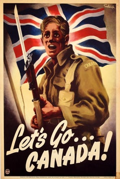 Original Vintage Canadian World War Two Propaganda Poster WWII Lets Go Canada