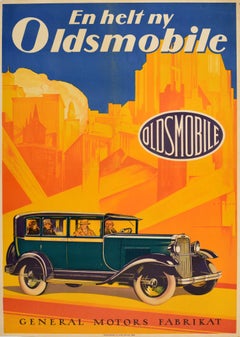 Original Antique Car Advertising Poster Oldsmobile Metropolis General Motors