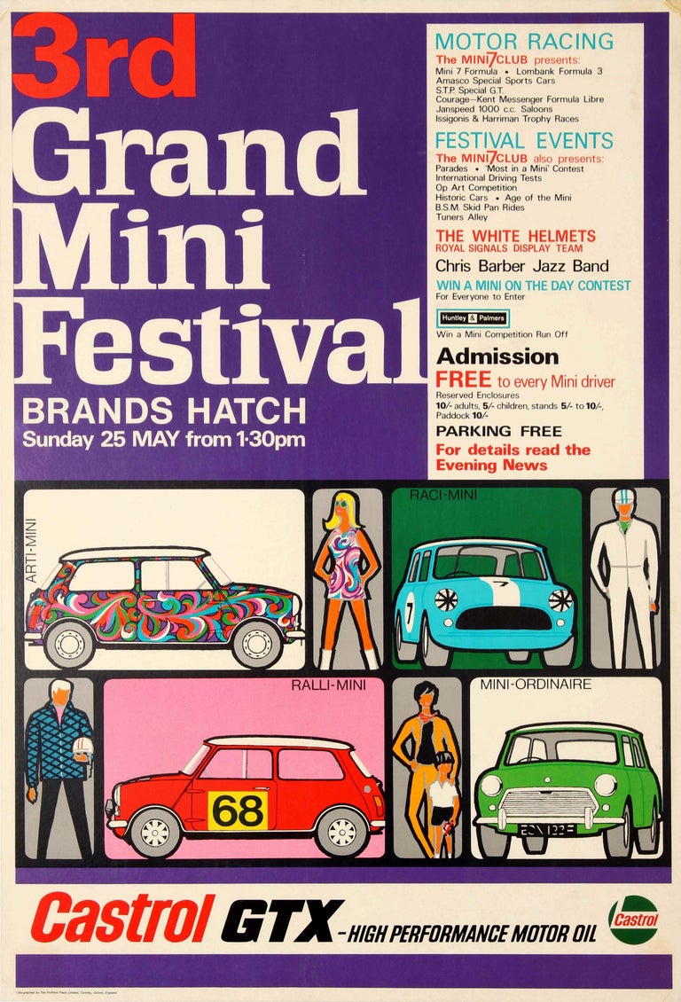 Unknown Original Vintage Car Poster Grand Mini Festival Brands Hatch Mod Sixties Design For