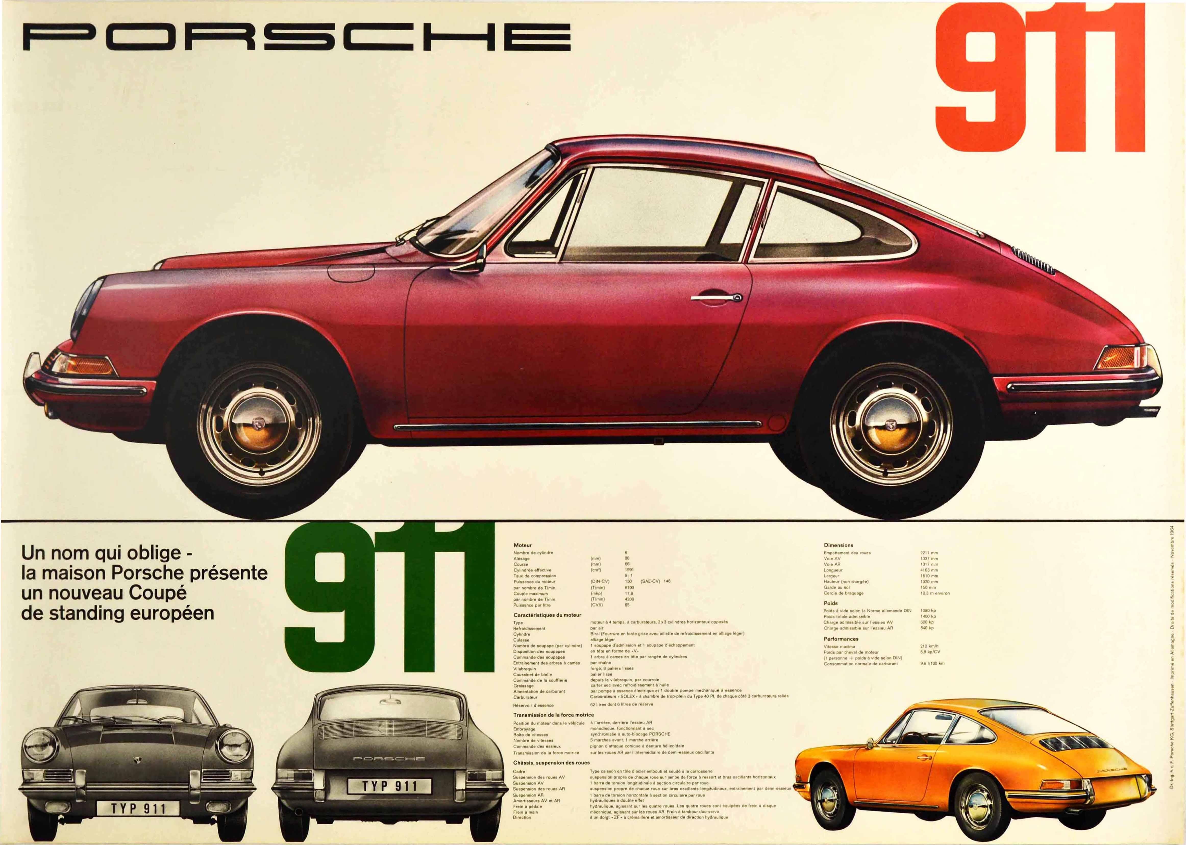 Unknown Print - Original Vintage Car Poster Un Nom Qui Oblige Porsche 911 Auto Dealer Showroom