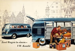 Original Vintage Car Poster VW Station Wagon Volkswagen Splitscreen Camper Van