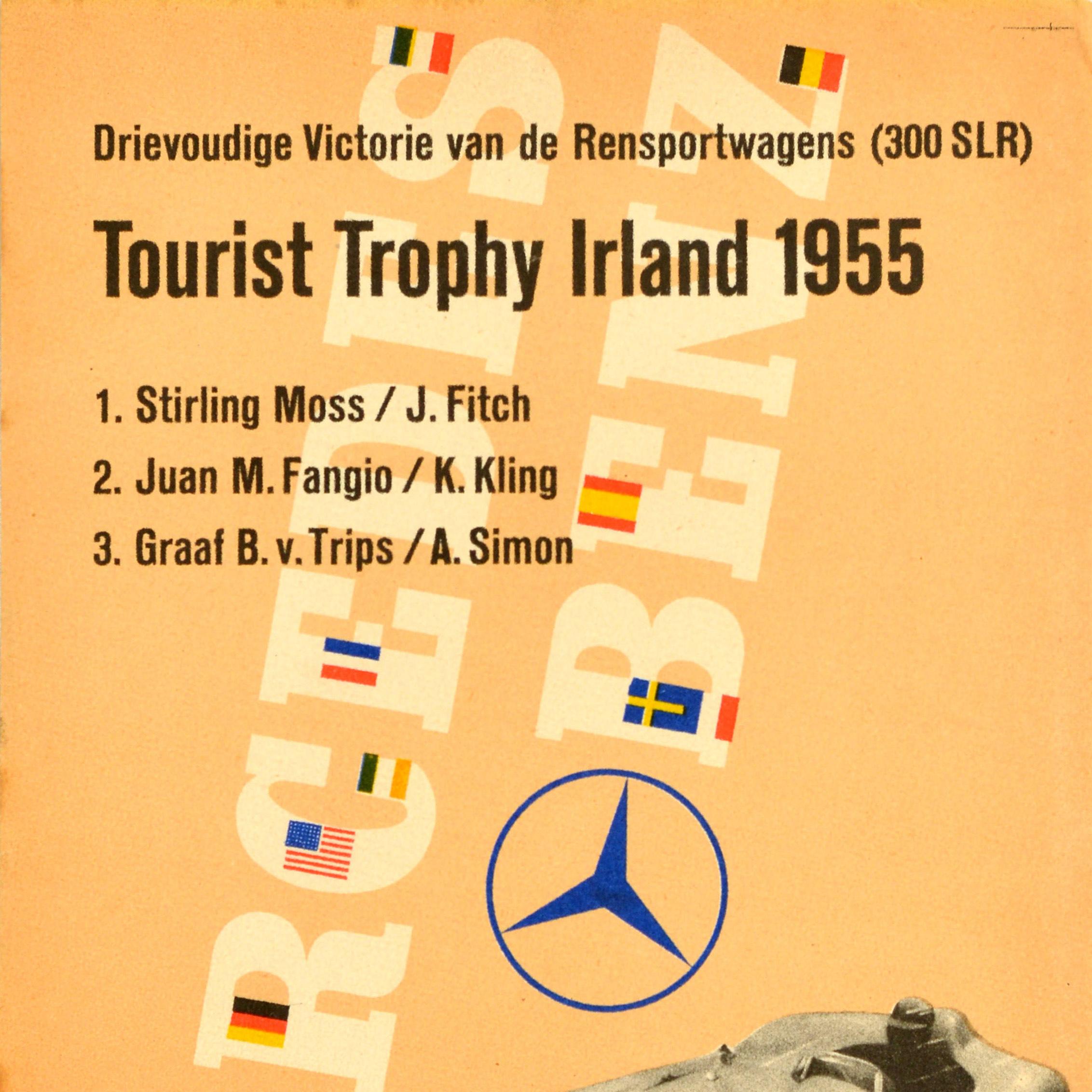 Affiche vintage originale de course de voitures Mercedes Benz Trophée touriste d'Irlande 1955 - Orange Print par Unknown