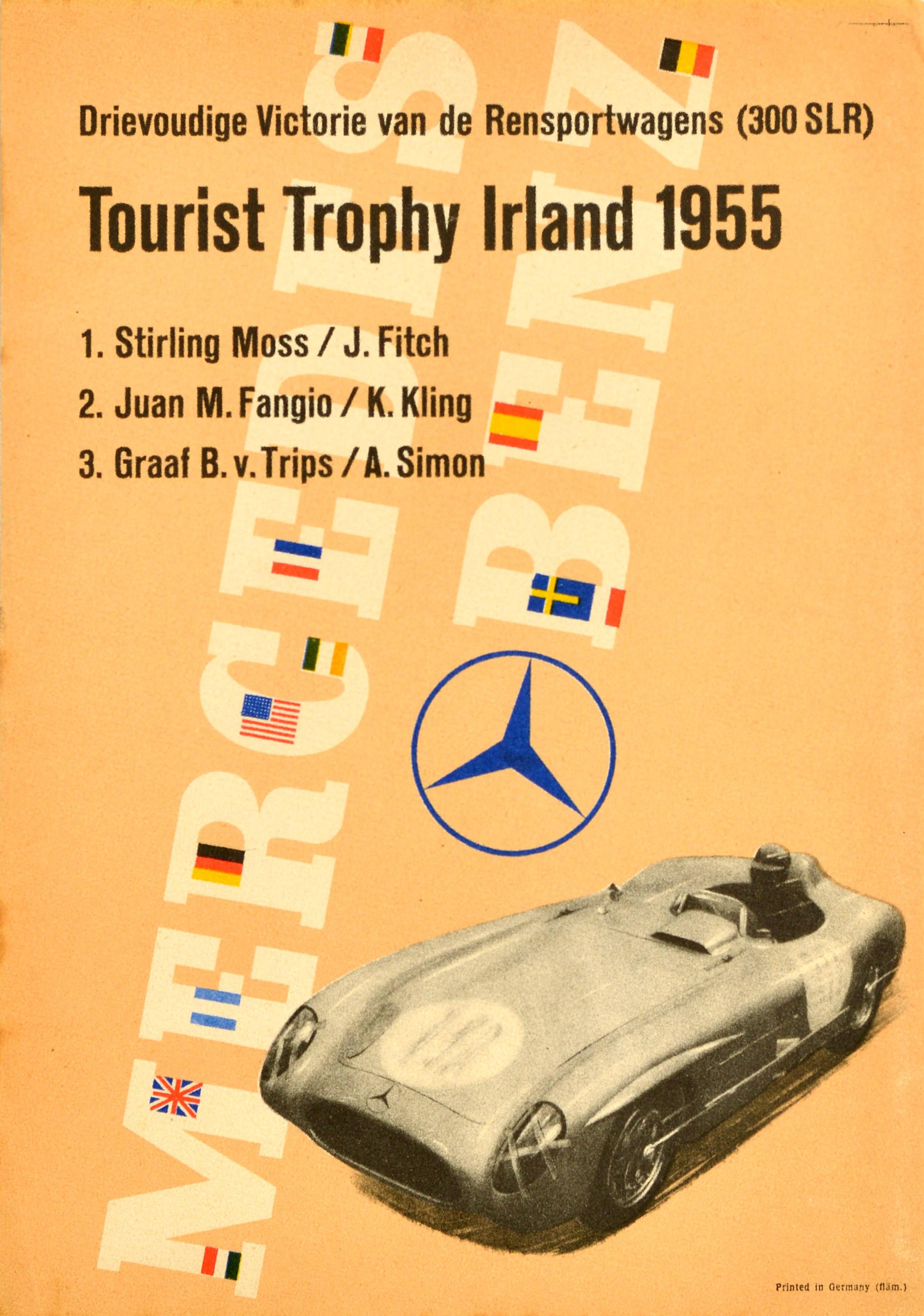 Unknown Print - Original Vintage Car Racing Poster Mercedes Benz Tourist Trophy Ireland 1955
