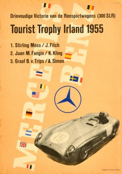 Original Vintage Car Racing Poster Mercedes Benz Tourist Trophy Ireland 1955
