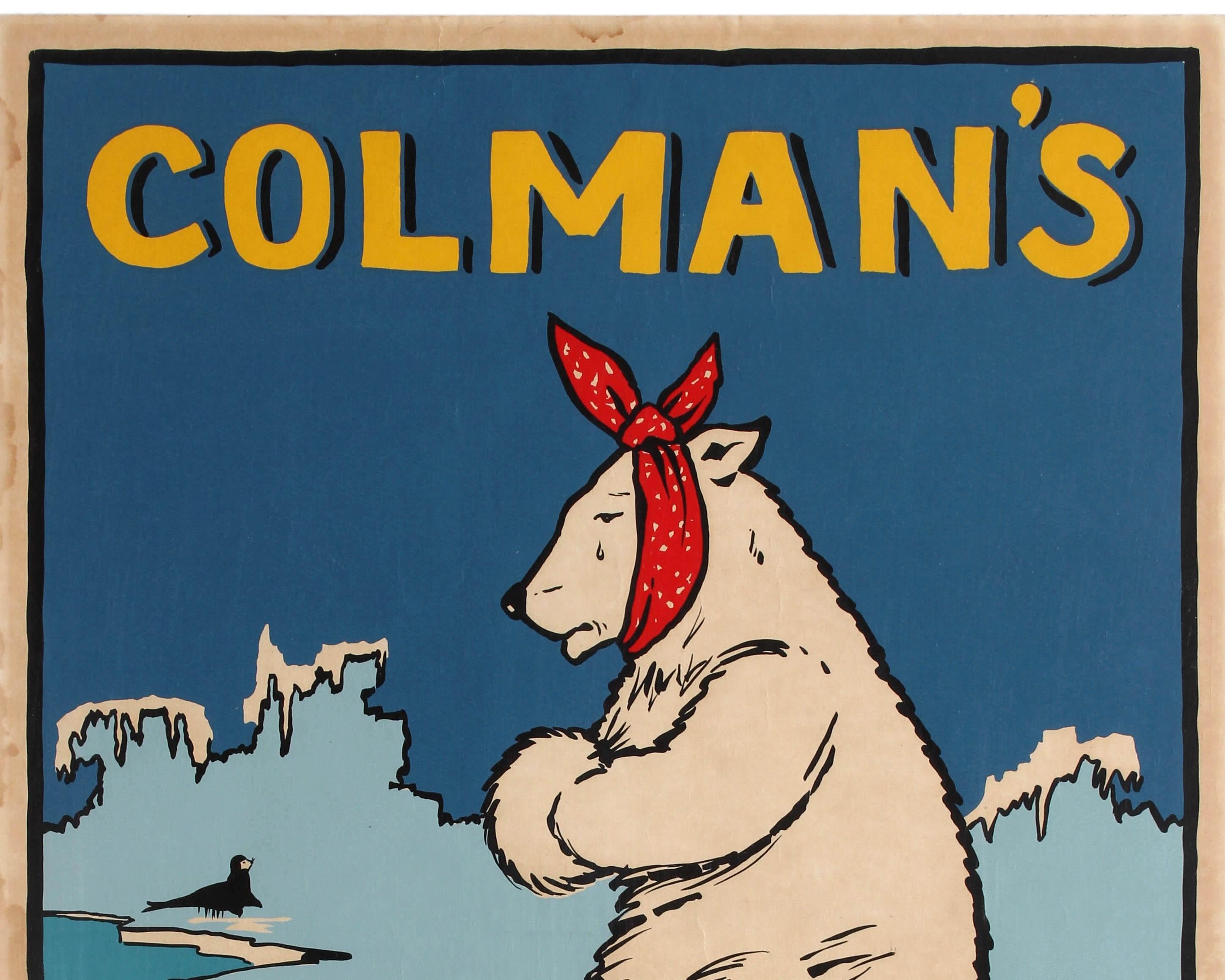 Original Vintage Colman's Mustard Advertising Poster Polar Bear Seal Cold Cure - Print by Unknown