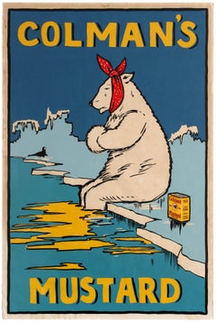 Affiche publicitaire originale vintage Colman's Mustard:: Sceau ours polaire en forme de bouclier à froid