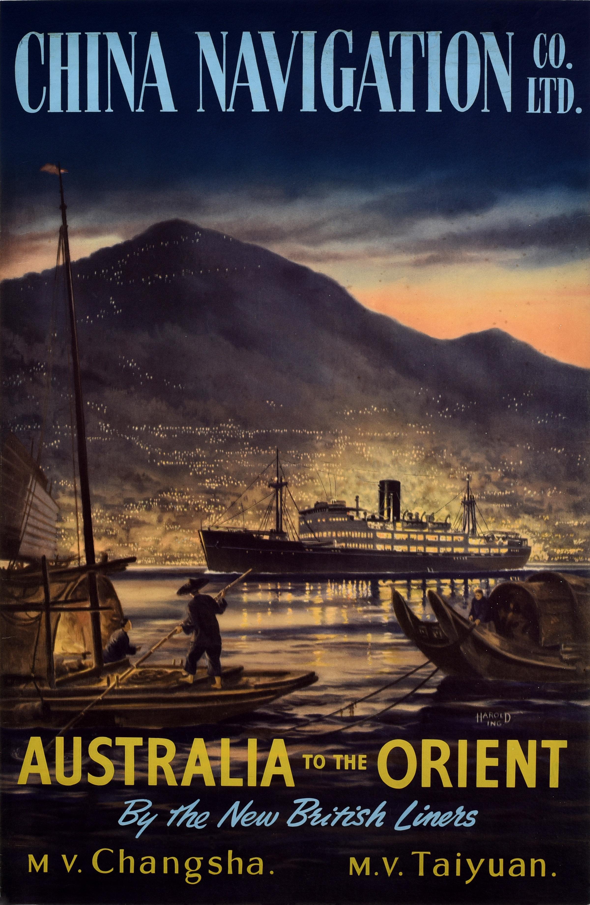 Unknown Print – Original Vintage Poster Kreuzfahrt China Navigation Australien zum Orient