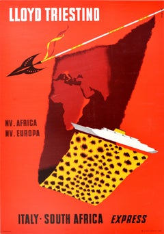 Original Vintage Cruise Travel Poster Lloyd Triestino Europa Italy South Africa