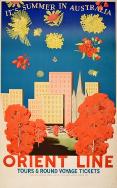 Original Vintage Cruise Travel Poster Orient Line Australia Art Deco Summer