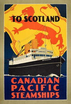 Original Vintage Cruise Travel Poster Scotland Canadian Pacific Steamships Lion