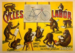 Original Vintage Ciclos Cartel Laboral Monos Bicicleta c1910