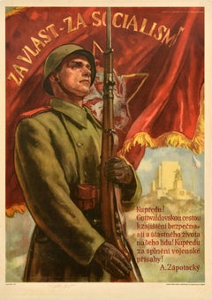 Original Retro Czechoslovak Propaganda Poster For Motherland For Socialism