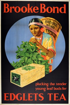 Original Vintage Drink Advertising Poster Brooke Bond Edglets Tea Picker Design