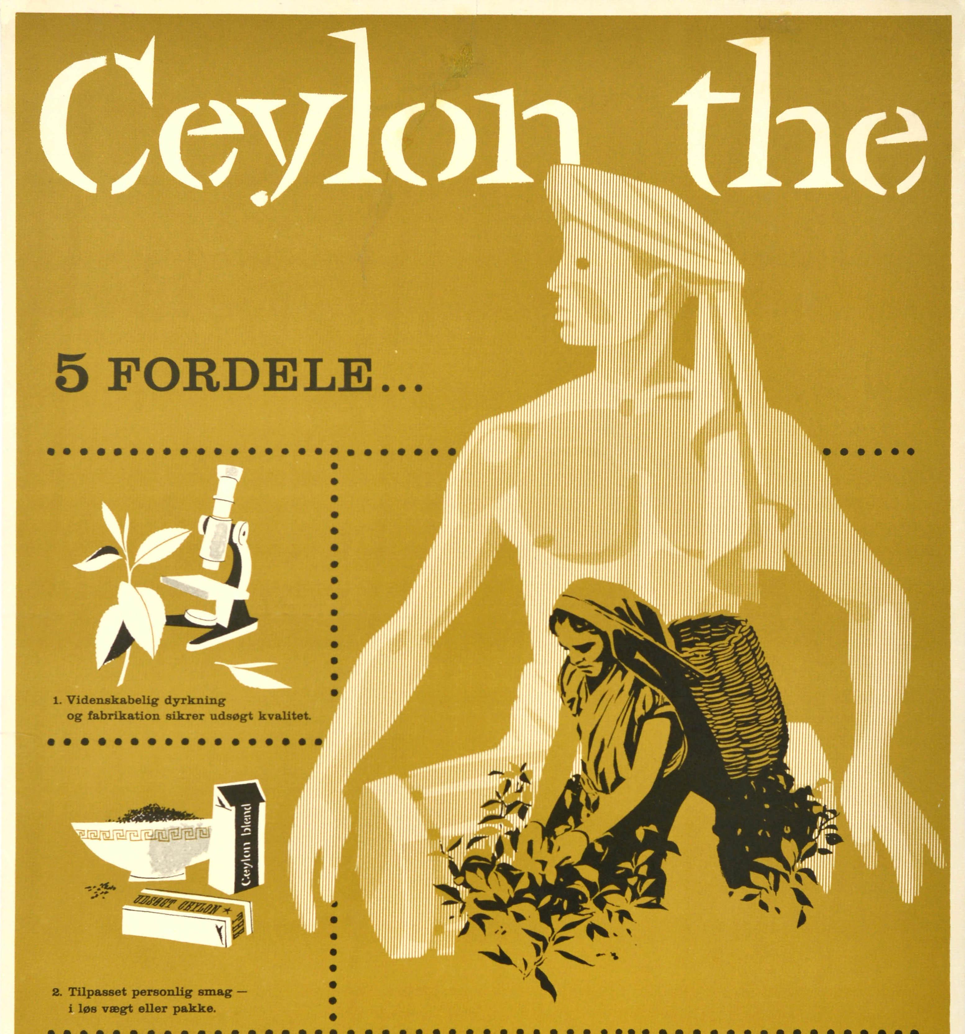 Poster pubblicitario originale d'epoca per bevande Ceylon Tea Benefits Midcentury Art - Print Marrone di Unknown