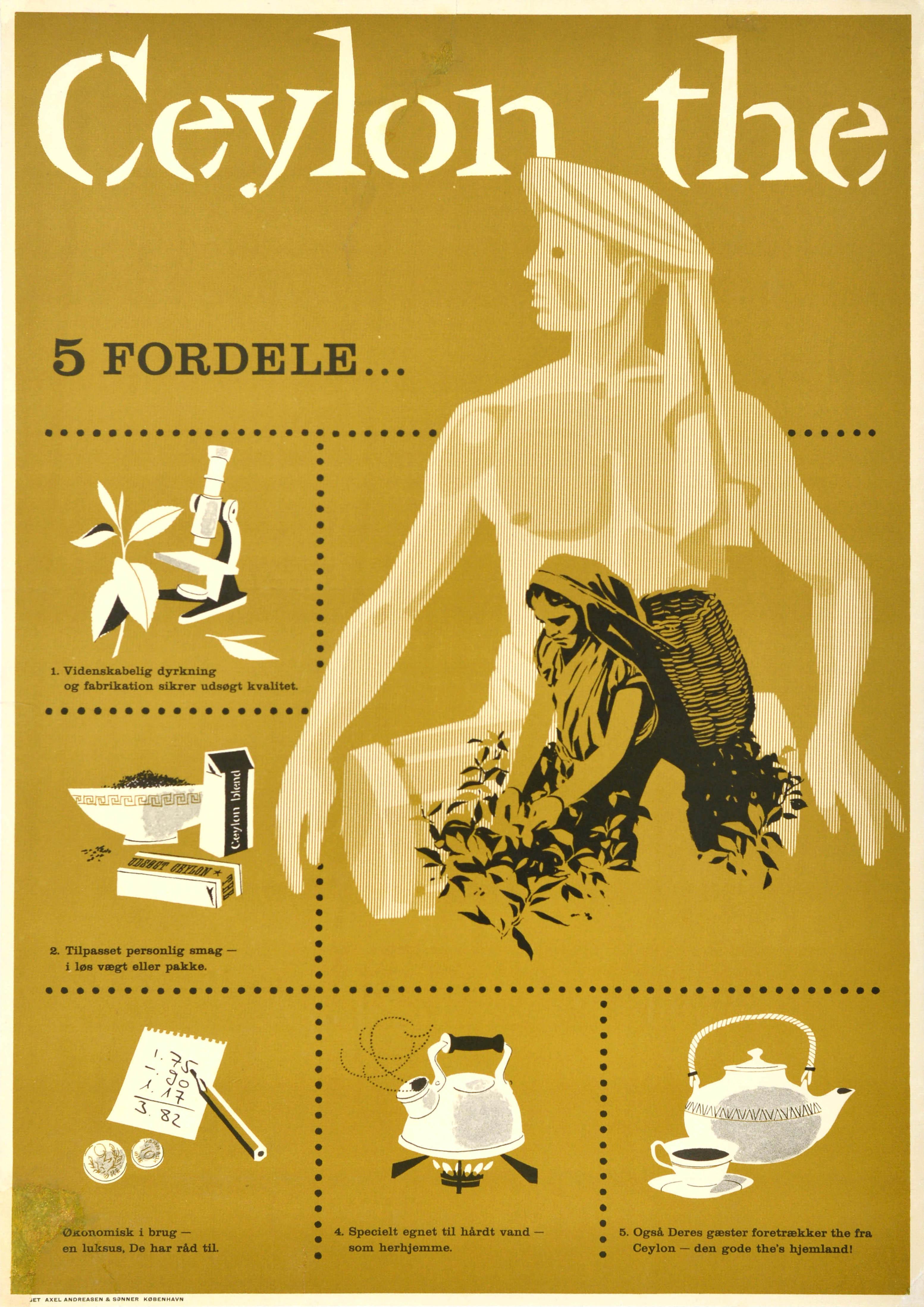 Unknown Print – Original-Vintage-Werbeplakat, Getränke, Ceylon, Tee, Vorteile, Kunst der Jahrhundertmitte