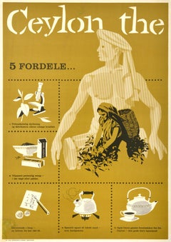 Original Retro Drink Advertising Poster Ceylon Tea Benefits Midcentury Art