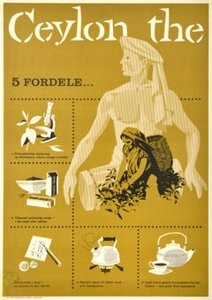 Affiche publicitaire originale de boisson vintage Ceylan Tea Benefits du milieu du siècle dernier