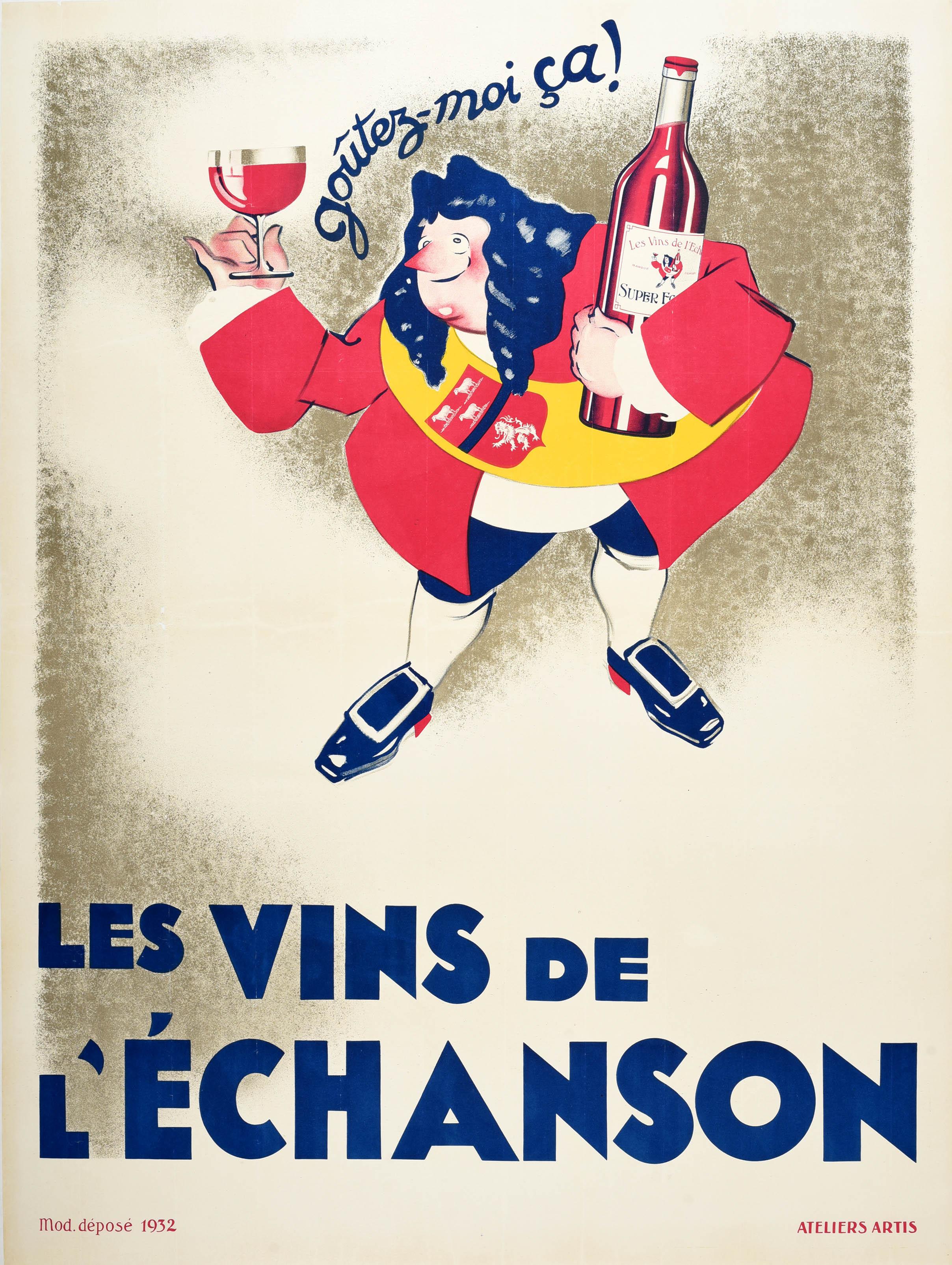 Unknown Print – Original-Vintage-Werbeplakat, Echanson, Wein, Frankreich, Burgunderrot, Design