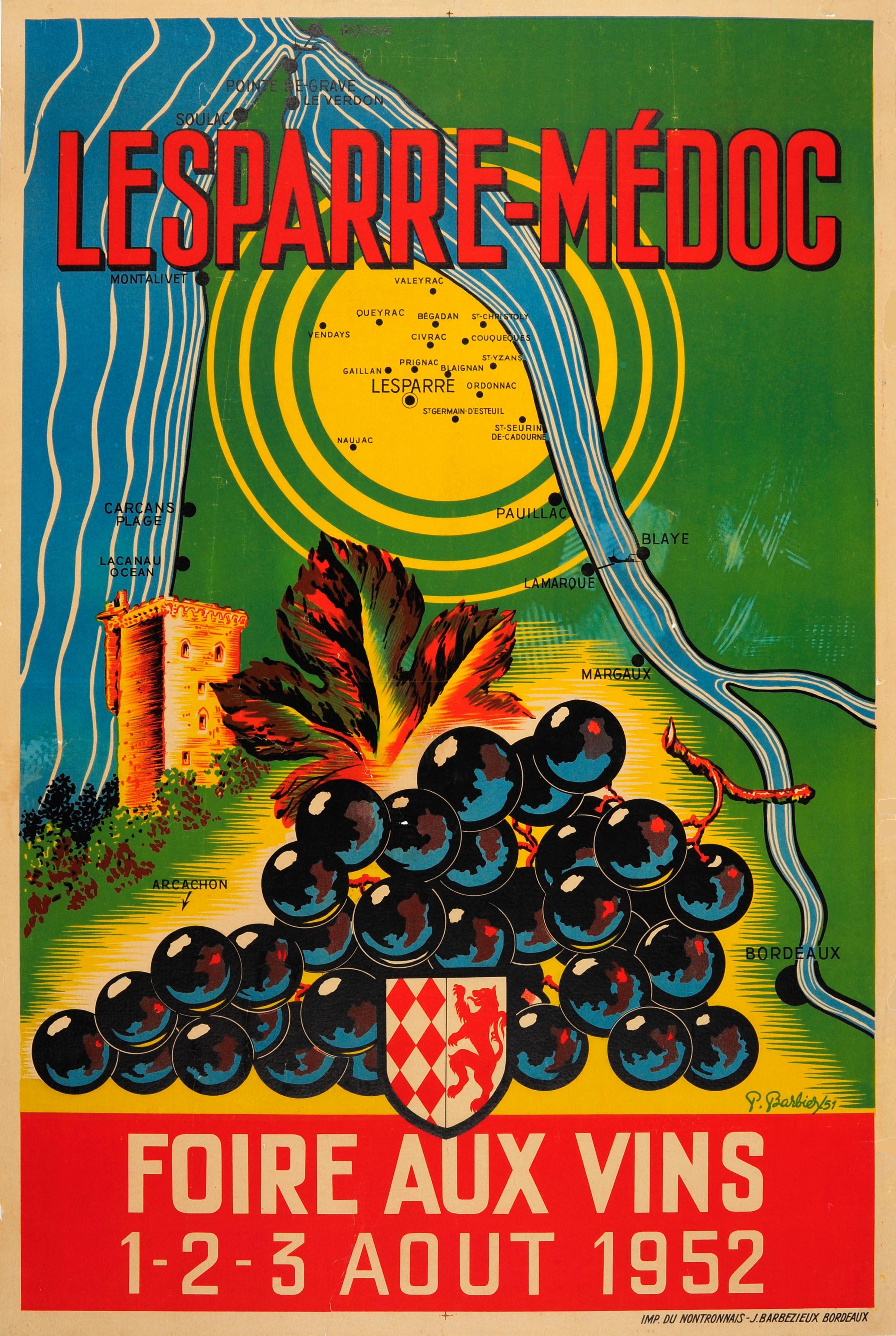 Unknown Print - Original Vintage Drink Advertising Poster French Wine Bordeaux Margaux Lesparre
