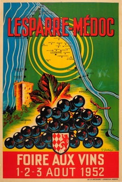 Original Vintage Drink Advertising Poster French Wine Bordeaux Margaux Lesparre