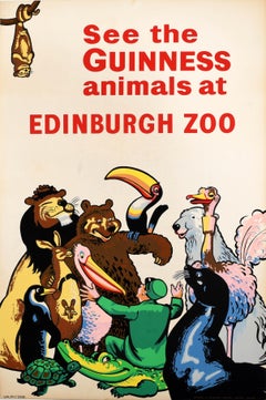 Original Vintage Drink Advertising Poster Guinness Animals At Edinburgh Zoo Beer