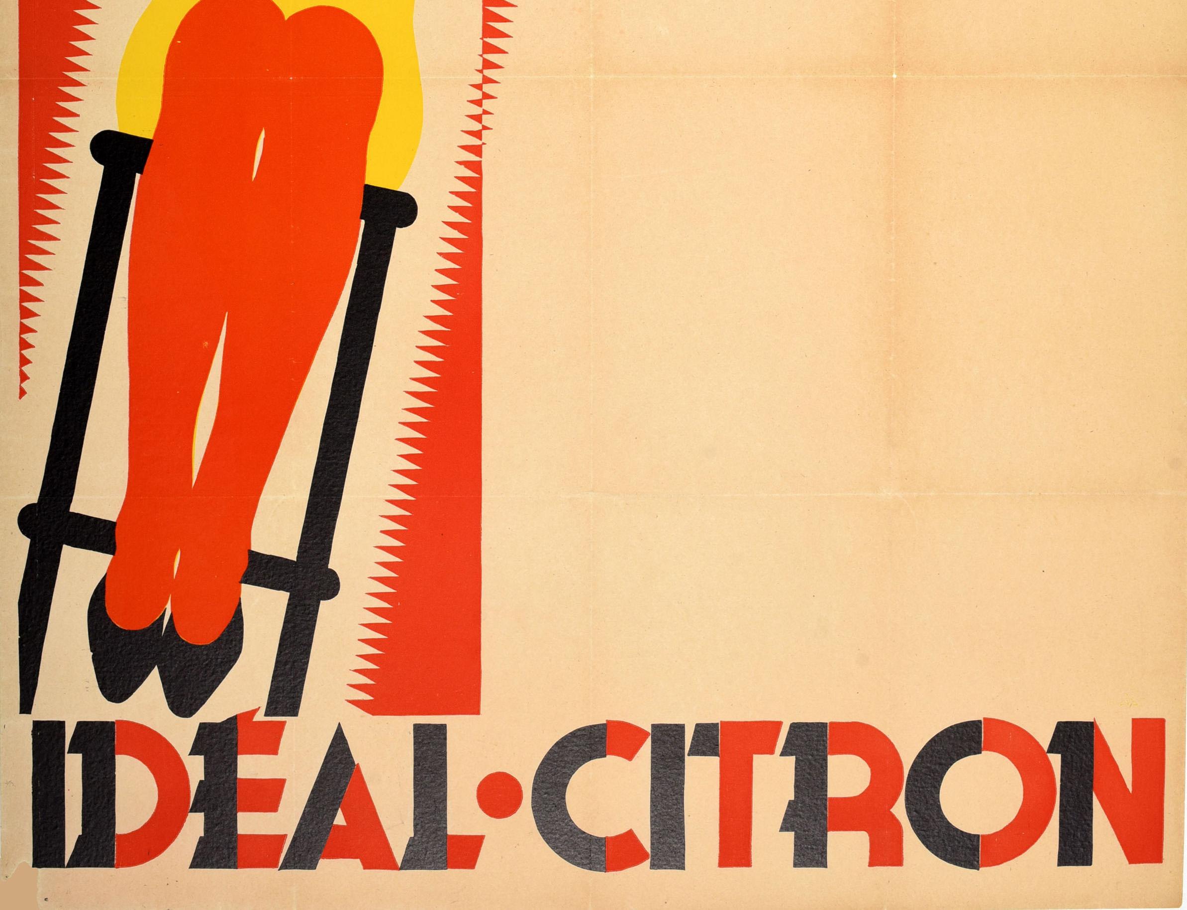 Original Vintage Getränke Werbeplakat Ideal Citron Art Deco Wasser Zitrone (Orange), Print, von Unknown