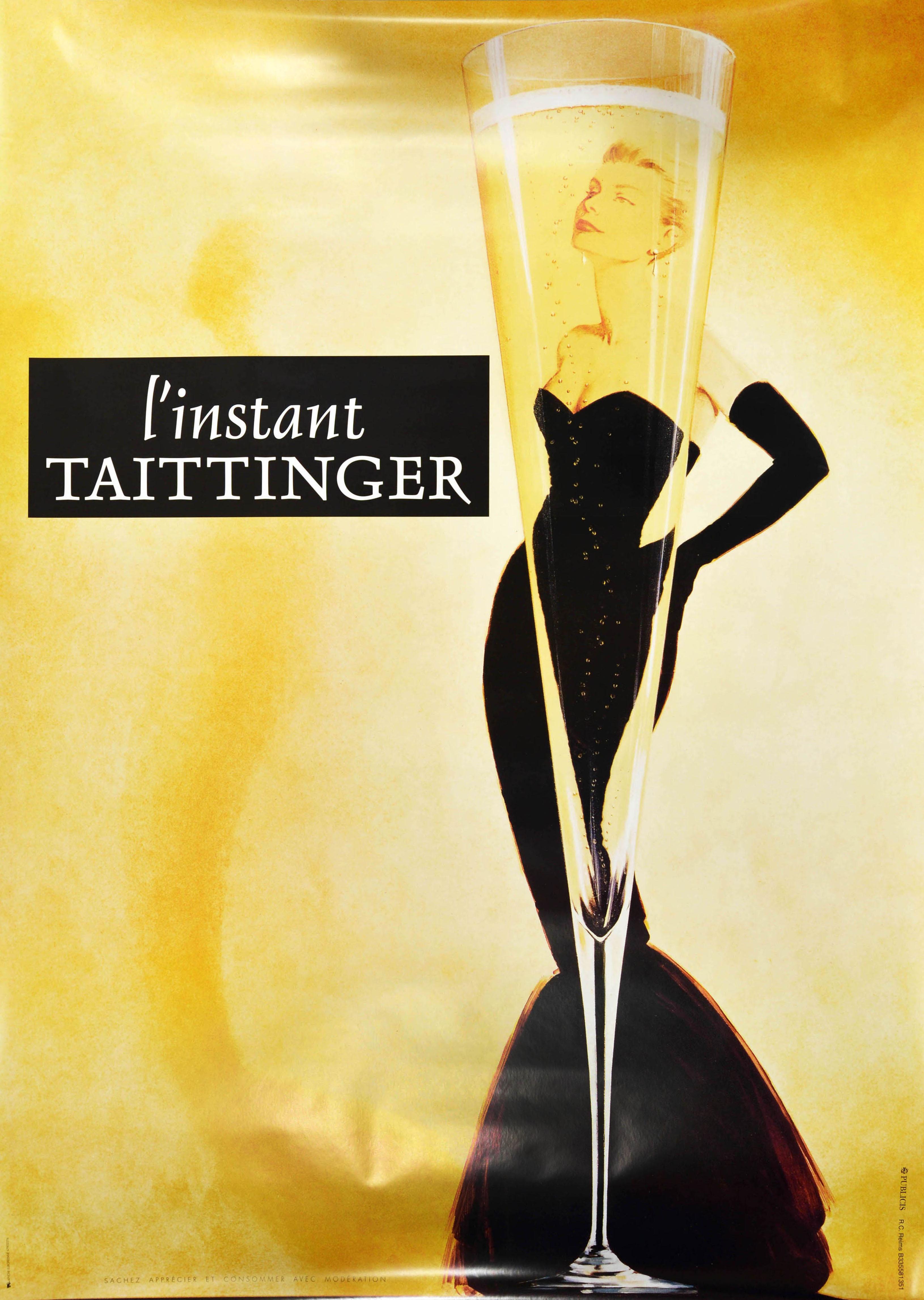 Affiche publicitaire vintage originale L'Instant Taittinger Champagne Design