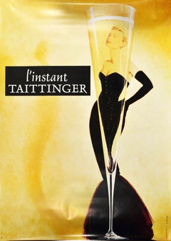 Affiche publicitaire vintage originale L'Instant Taittinger Champagne Design