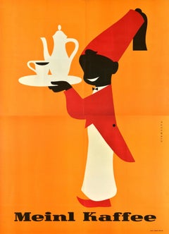 Original Vintage Drink Advertising Poster Meinl Kaffee Coffee Fez Hat Design Art