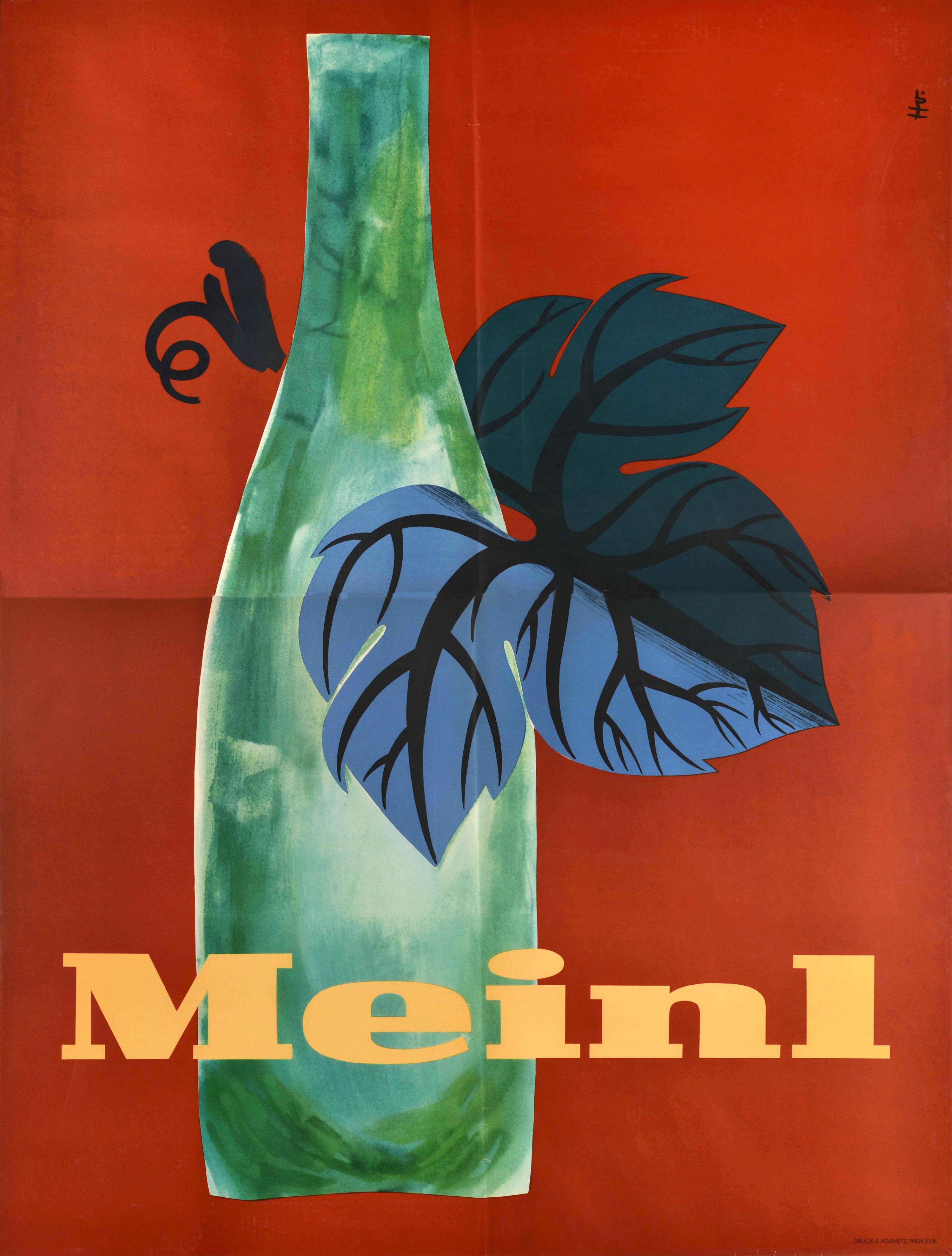 Unknown Print - Original Vintage Drink Advertising Poster Meinl Leaf Wine Bottle Grape Design