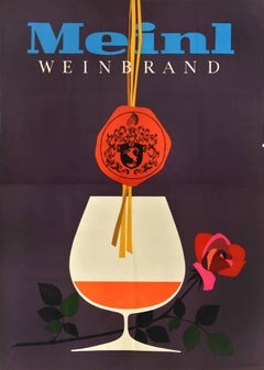 Original Vintage Drink Advertising Poster Meinl Weinbrand Brandy Cognac Alcohol
