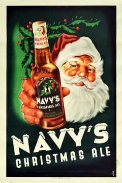 Original Vintage Drink Advertising Poster Navy's Christmas Ale Santa Claus Beer