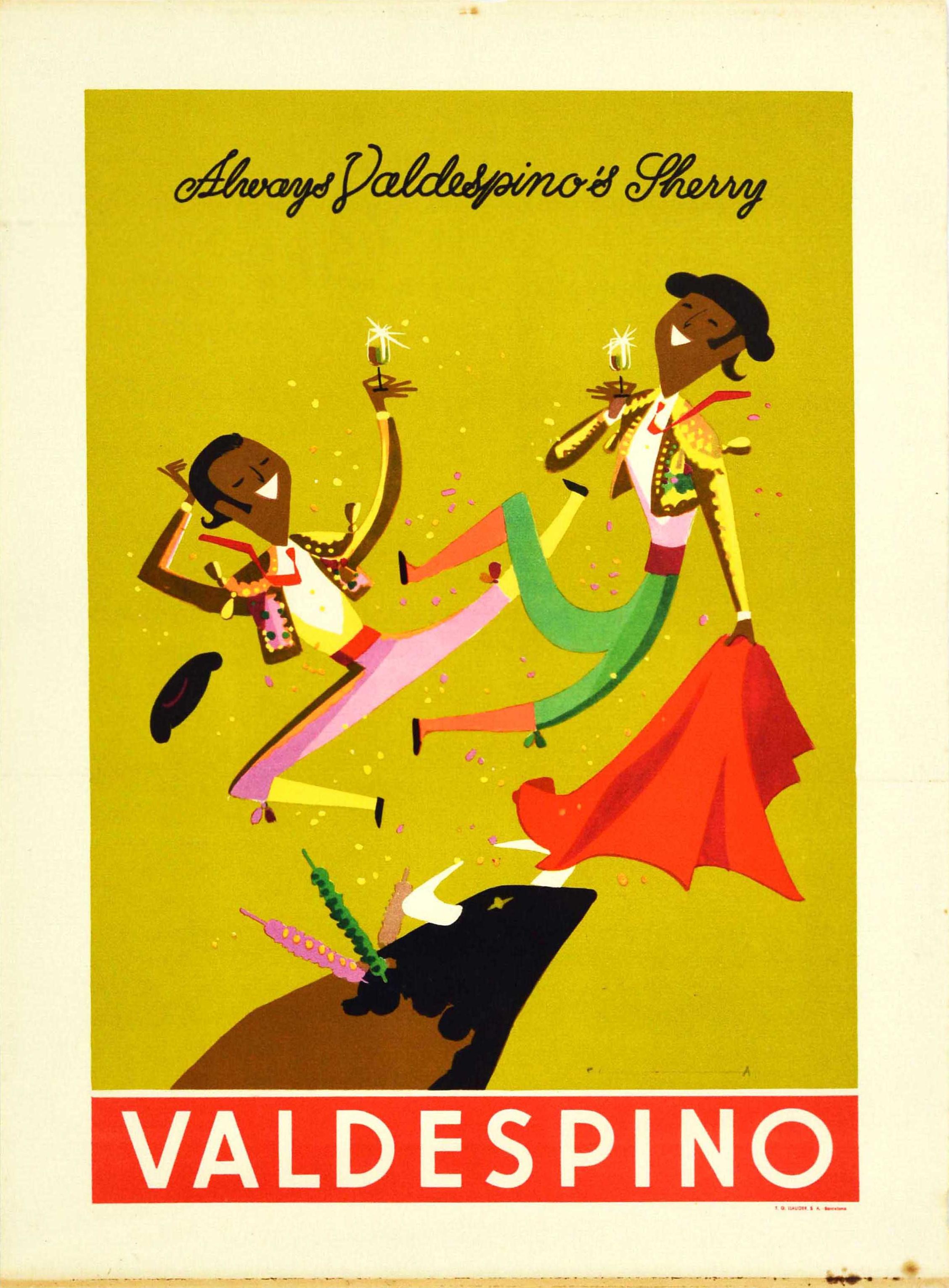 Unknown Print - Original Vintage Drink Advertising Poster Sherry Wine Valdespino Matador Spain